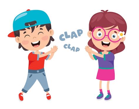 Cute Happy Kid Clap Hand Cheer Smile Premium Vector