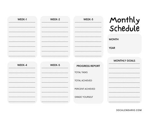 Free Monthly Schedule Template For Students Teachers And Kids