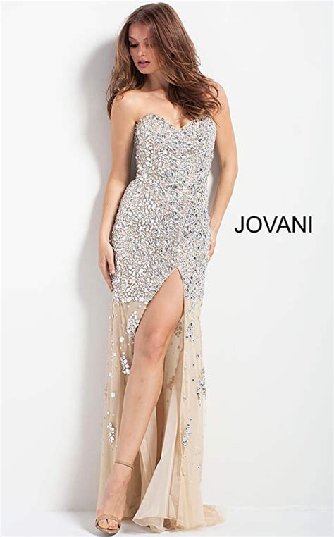 Jovani Navy Long Beaded High Slit Prom Dress