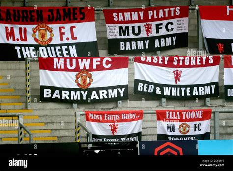 Manchester United Banners In The Stands Stock Photo Alamy