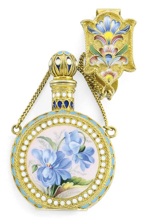 A Russian Silver Gilt And Cloisonne Enamel Scent Bottle Dependent From A Conforming Enameled