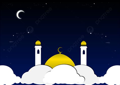Background Masjid Islam Dalam Pemandangan Malam Dengan Bintang Dan Awan