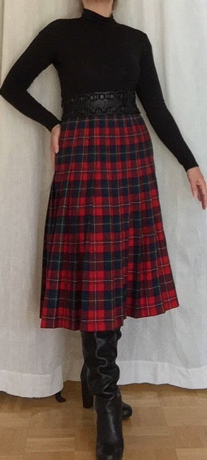 Vintage Pendleton Tartan Red Plaid Wool Skirt With Boots Plaid Wool