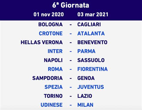 Nel calendario serie a 2020/2021 non vi possono essere più di due coppie di incontri consecutivi in casa e/o in trasferta per girone nel calendario serie a 2020/2021 non vi può essere alcun incontro ripetuto (stessa partita alla stessa giornata, con lo stesso ordine casa/trasferta) rispetto al calendario. Il calendario della Serie A 2020/2021 - Il Post