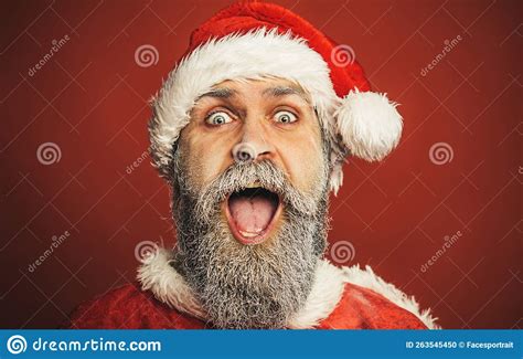Merry Christmas And Happy New Year Cheerful Santa Claus Man In