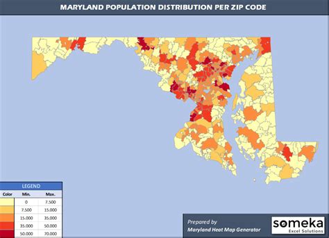 Maryland Zip Code Map And Population List In Excel