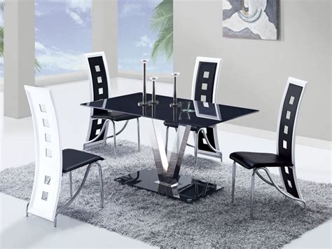 Black kitchen table and chairs. Fixed Black Glass Top Leather Dinette Tables and Chairs ...