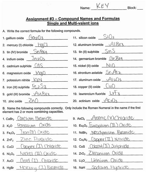 Naming Ionic Compounds Chem Worksheets 8 2