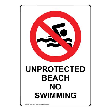 Portrait Unprotected Beach No Swimming Sign With Symbol Nhep 34741