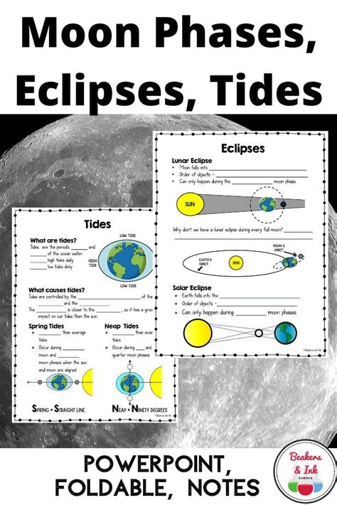 The Moon Phases Eclipses And Tides Worksheet Is Shown In Black And White