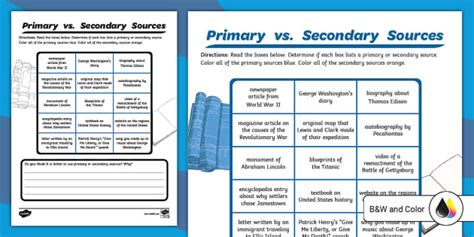 Primary Vs Secondary Sources Sorting Activity Twinkl