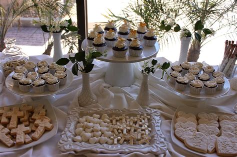 Elegant Gold First Communion Cake And Dessert Table