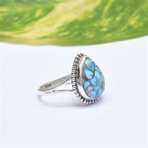 Blue Copper Turquoise Sterling Silver Ring 925 Sterling Etsy