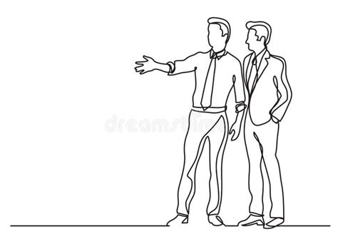 Continuous Line Drawing Of Business Situation Two Businessmen Discussing Plans Stock Vector
