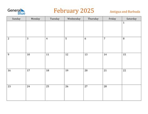 February 2025 Calendar With Antigua And Barbuda Holidays