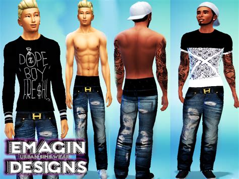 The Sims Resource Men Jeans W Belt And Polo Boxers