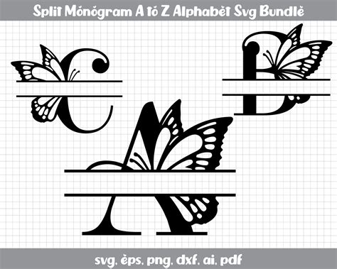 Butterfly Split Monogram SVG Alphabet Butterfly Split | Etsy | Monogram