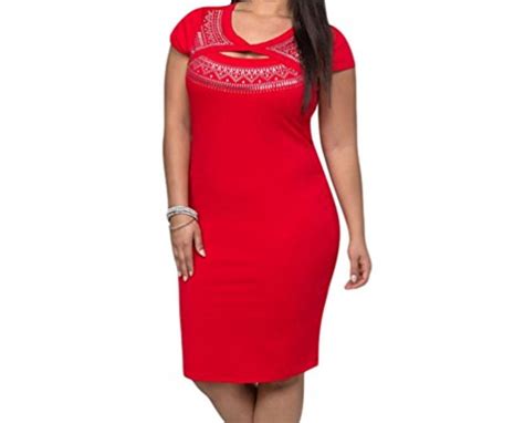Yffaye Women S Curvaceous Cutout Foil Print Bodycon Dress Red Brought To You By