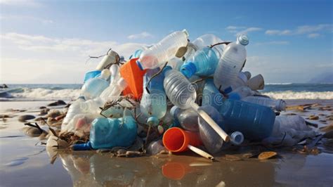 Plastic Water Bottles Pollution In Ocean Environment Concept Stock