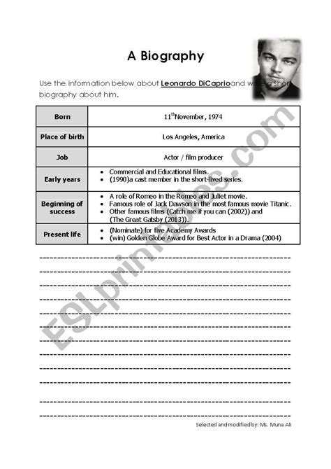 Printable Biography Worksheet