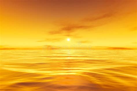 Beautiful Yellow Sunset Over The Ocean Background Stock Illustration
