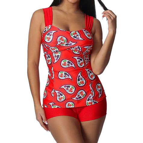 Comfortable Red Plus Size Print Tankini Swimsuit Fashion Design Store
