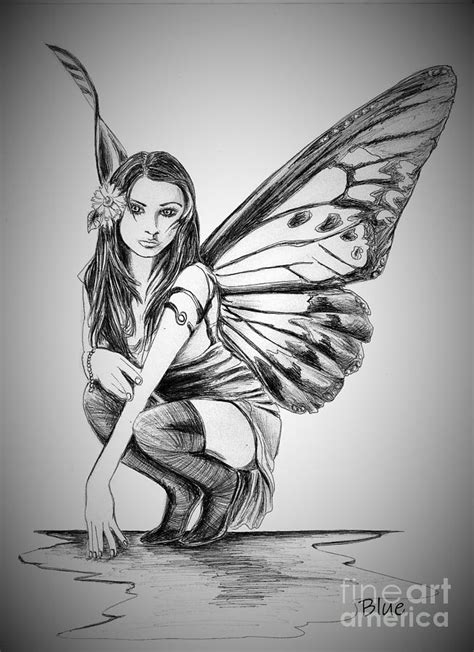Butterfly Fairy Drawing By Michelle Blue Pixels