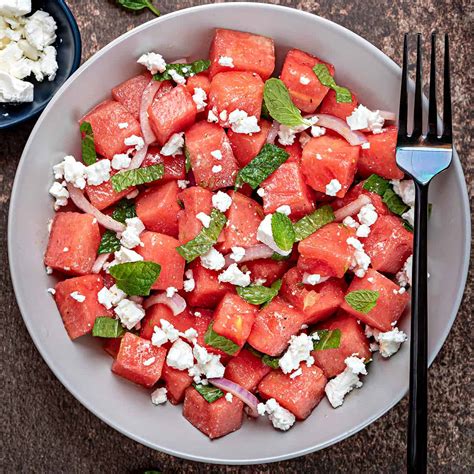 Watermelon Feta Salad With Mint And Lime Cubes N Juliennes