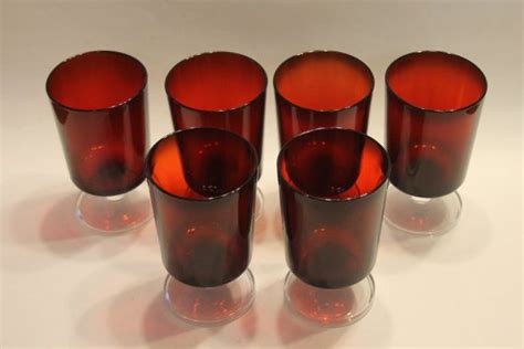 Set Of 6 Red Drinking Glasses From France Vintage Glassware Etsy Red Drinking Glasses