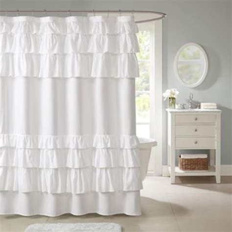 Madison Park Ruffled Shower Curtain With White Finish Mp70 3651 In 2022 Ruffle Shower Curtains