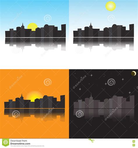 The City At Different Times Of Day Stock Vector Illustration Of Noon