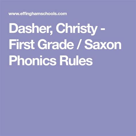 Dasher Christy First Grade Saxon Phonics Rules Phonics Rules