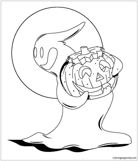 Pumpkin And Ghost For Halloween Coloring Pages - Holidays Coloring