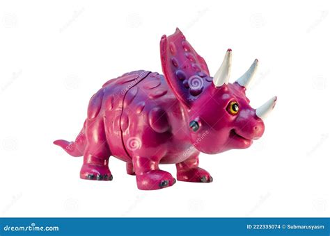 Toy Pink Dinosaur Triceratops Plastic Right View Isolated Stock Photo