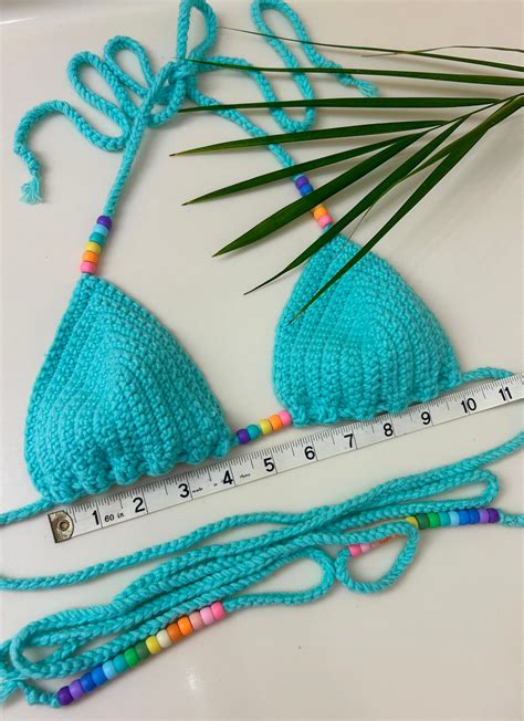 Rainbow Gradient Crochet String Bikini Set In The Color Turq Etsy