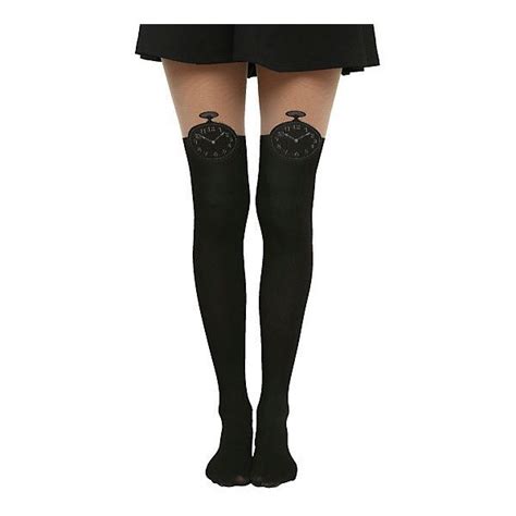 Lovesick Clock Back Lace Up Faux Thigh High Tights Hot Topic Thigh High Tights Thigh High
