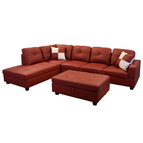 Red Leather Sectional Sofa With Chaise Baci Living Room