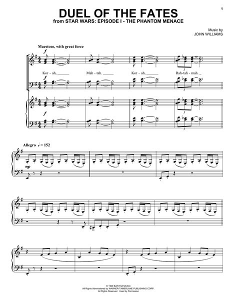 Duel Of The Fates Partition Par John Williams Piano Chant Et Guitare