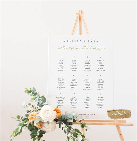 Editable Wedding Seating Chart Printable Seating Chart Template