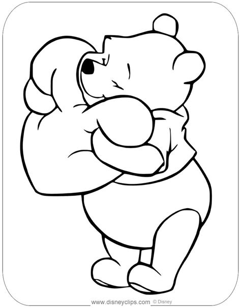 Coloring Page Of Winnie The Pooh Hugging A Giant Heart Disney