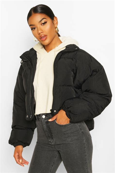 Funnel Neck Cropped Puffer Jacket Boohoo Puffer Jacket Outfit