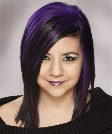 Maybe you would like to learn more about one of these? Medium Straight Black and Purple Two-Tone Hairstyle