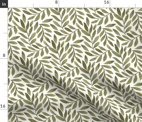 Leafy Green Botanical White Plants Leaves Fabric Printed By Spoonflower