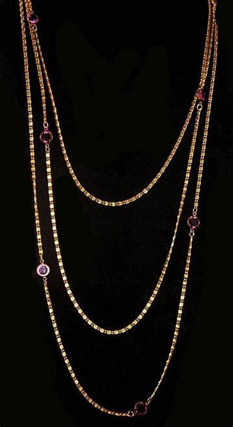 goldette triple chain necklace signed purple crystal stones etsy triple chain necklace