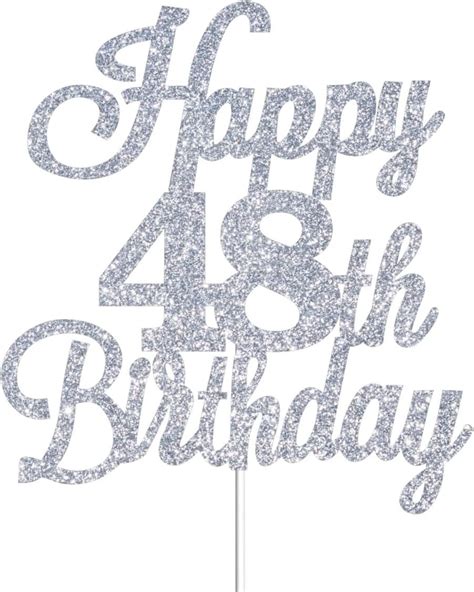 Happy 48th Birthday Cake Toppers Sliver Glitter Cheers To 48 Years Old Bday