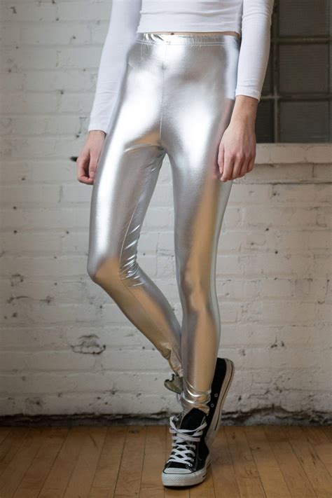 Silver Metallic Leggings 1 Metallic Jeans Metallic Leggings Metal Clothing