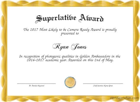 Superlative Certificate Template Good Superlative Award Certificate Ko