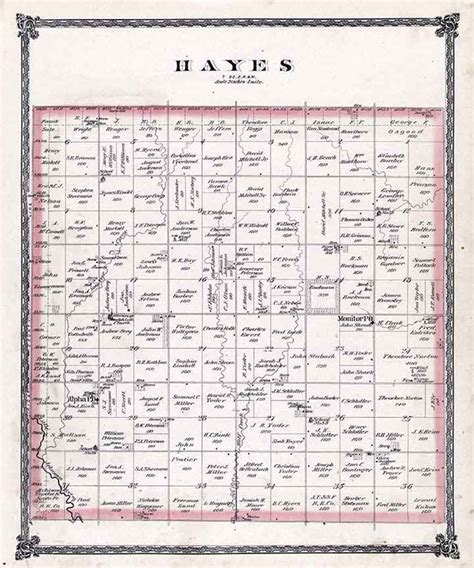 1884 Map Of Hayes Township Mcpherson County Kansas Etsy
