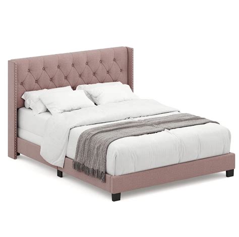 Dg Casa Bardy Upholstered Panel Queen Bed Frame In Luxurious Blush
