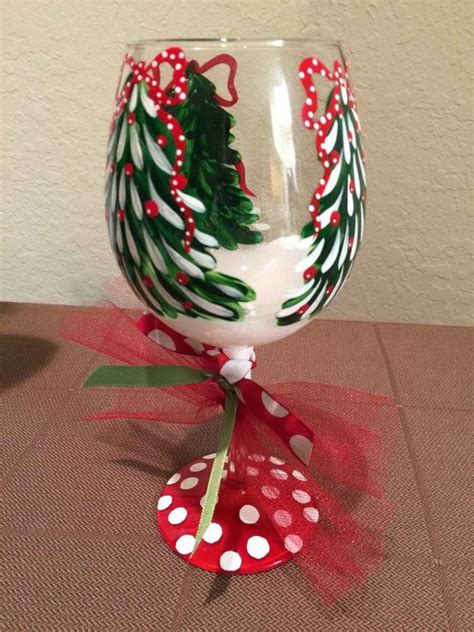 Christmas Tree Wine Glass Etsy Christmas Wine Glasses Diy Painted Wine Glasses Christmas